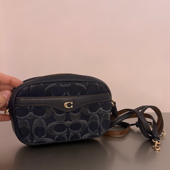 Coach Handbags - Coach Navy and Brown Signature Crossbody with Gold Accent